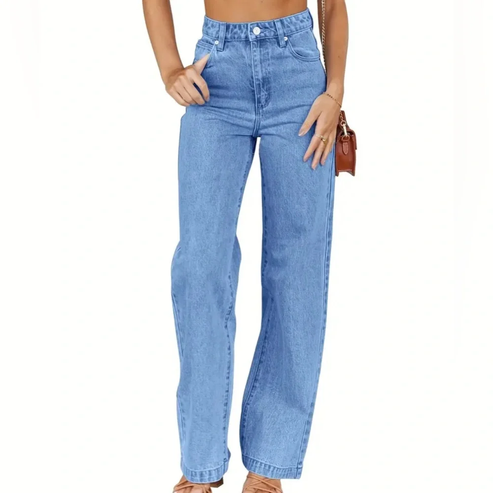 High Waist Straight Leg Jeans – Light Blue Vintage Denim - Picture 1 of 2